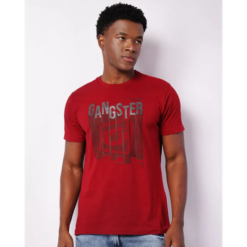Camiseta Masculina Gangster Manga Curta Estampa Silk Vinho G