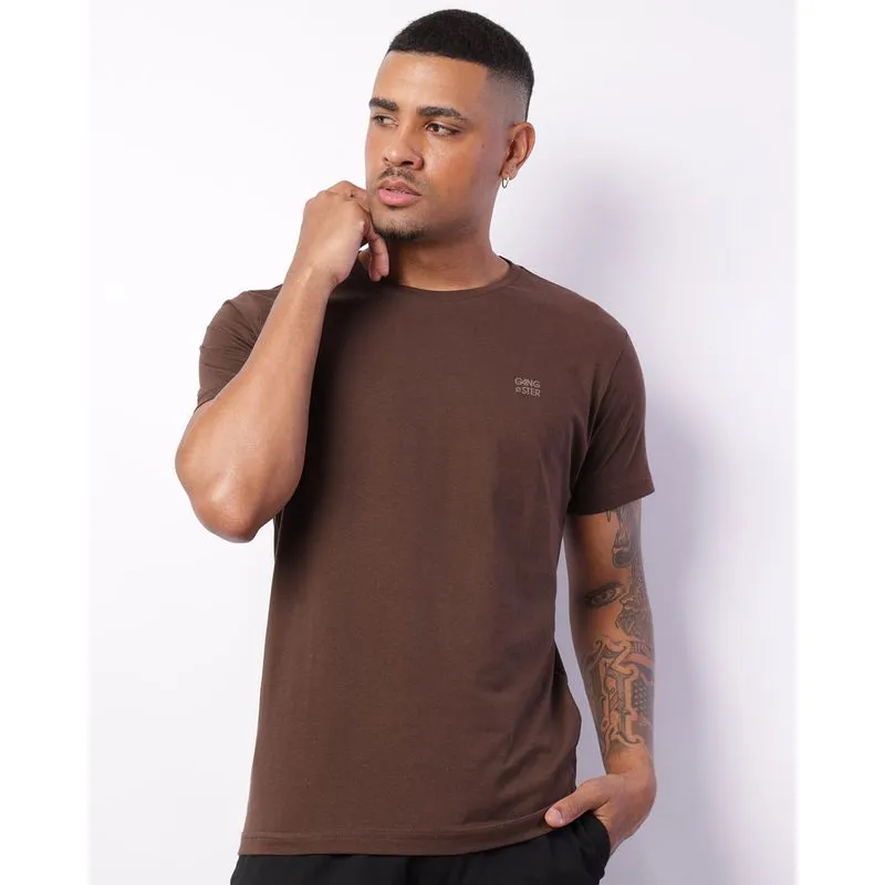 Camiseta Masculina Gangster Manga Curta Básica Marrom P