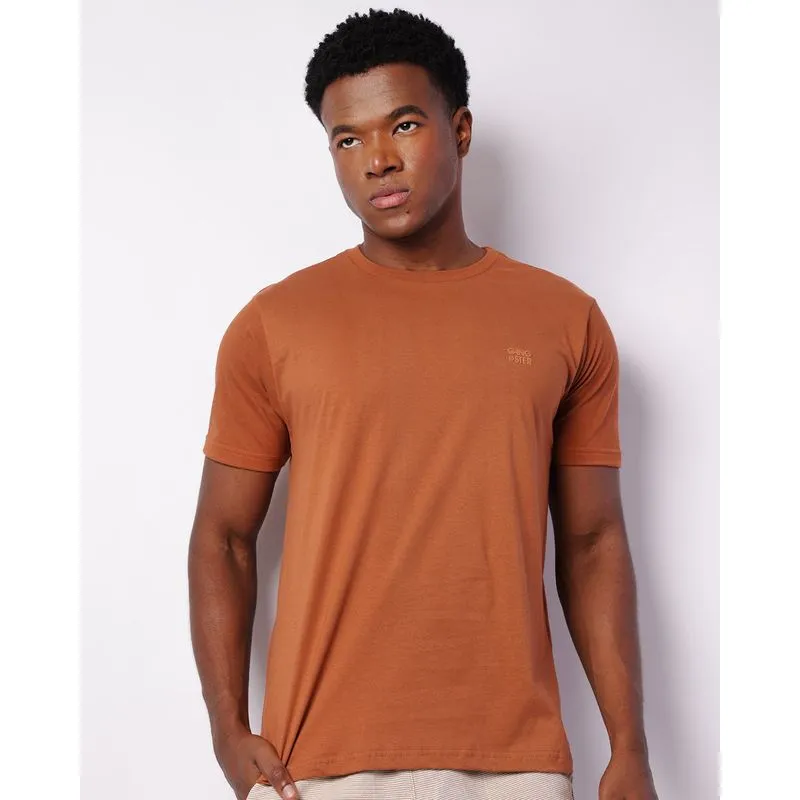 Camiseta Masculina Gangster Manga Curta Básica Marrom GG