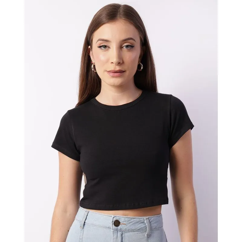 Blusa Feminina Cropped Manga Curta Preta G