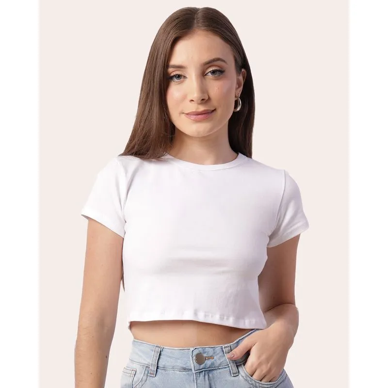 Blusa Feminina Cropped Manga Curta Branca GG