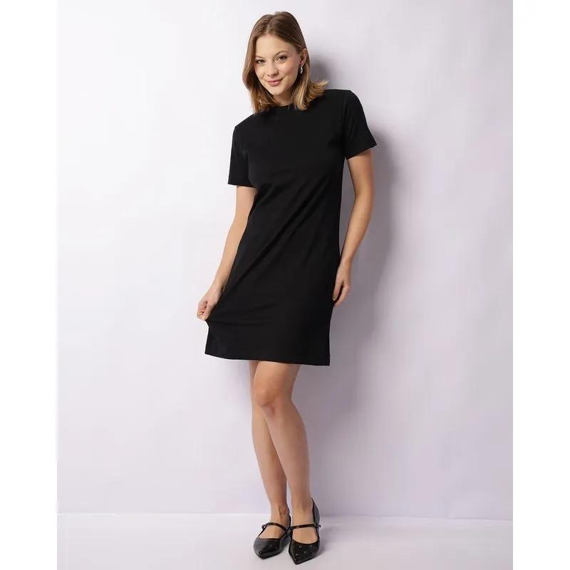 Vestido Feminino Curto Básico Manga Curta Preto GG