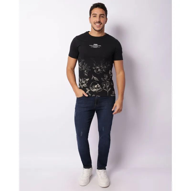 Calça Jeans Masculina Slim Com Puídos Azul 48