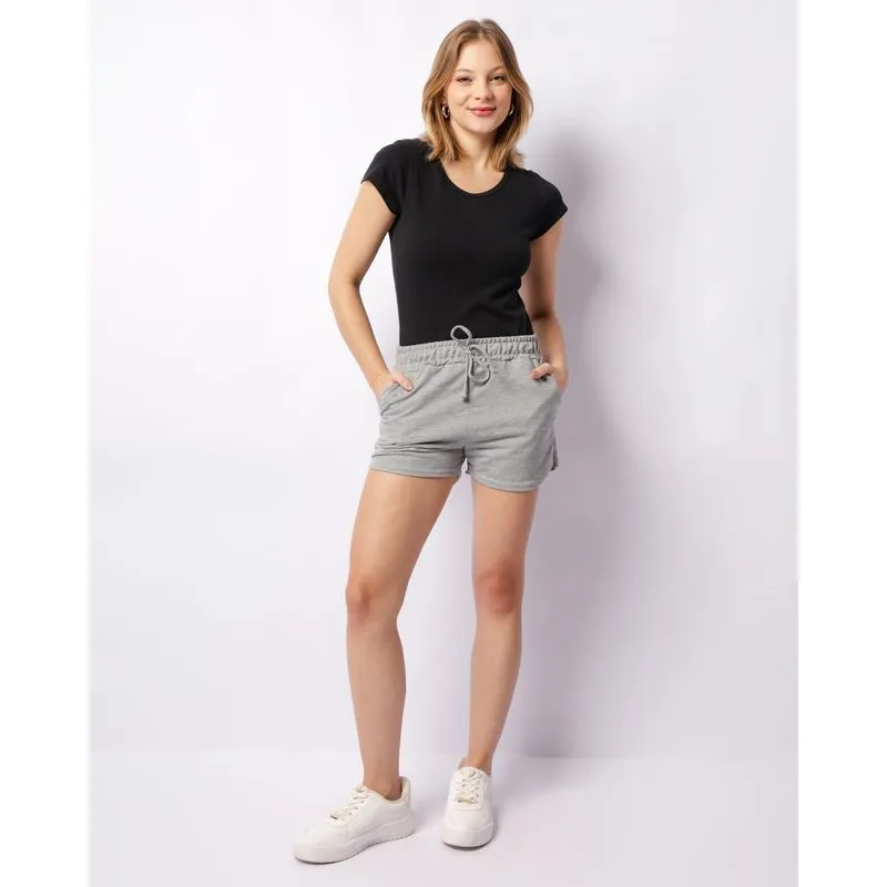 Short Feminino Moletinho Curto Com Bolsos Cinza P