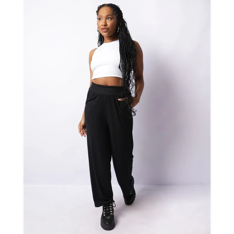 Calça Feminina Pantalona Canelada Preta GG