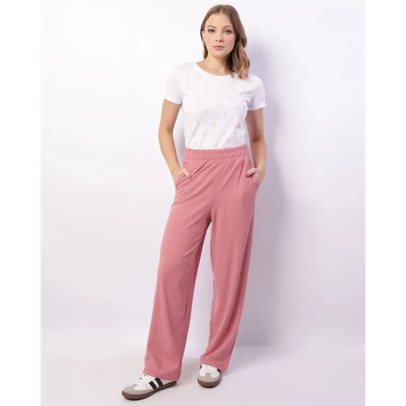 Calça Feminina Pantalona Canelada Rosa G