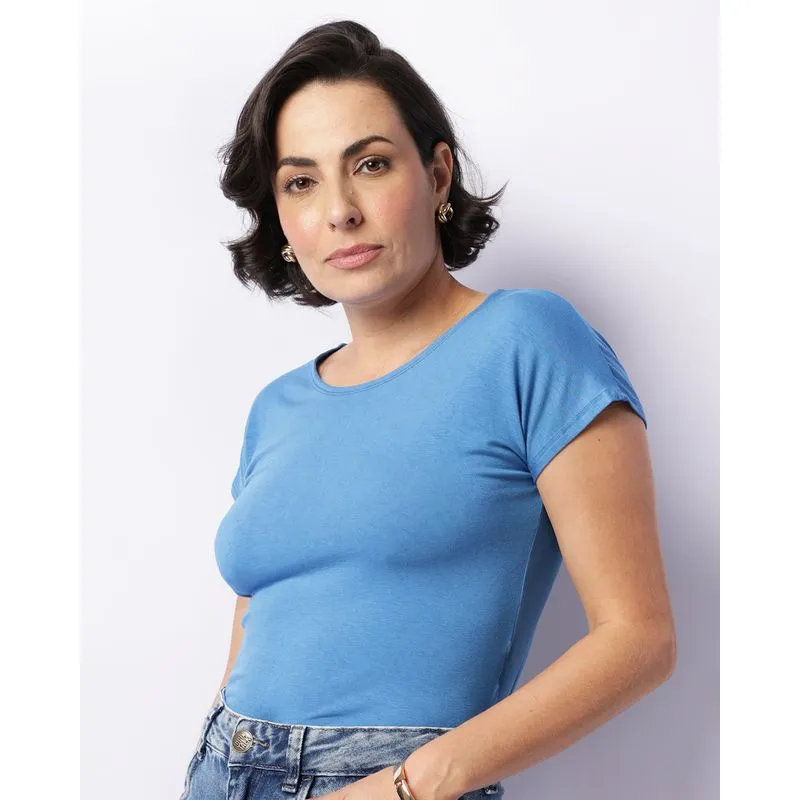 Blusa Feminino Manga Curta Azul GG