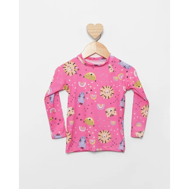 Blusa Proteção UV Bebê Estampada Bichinhos Manga Longa Rosa 3