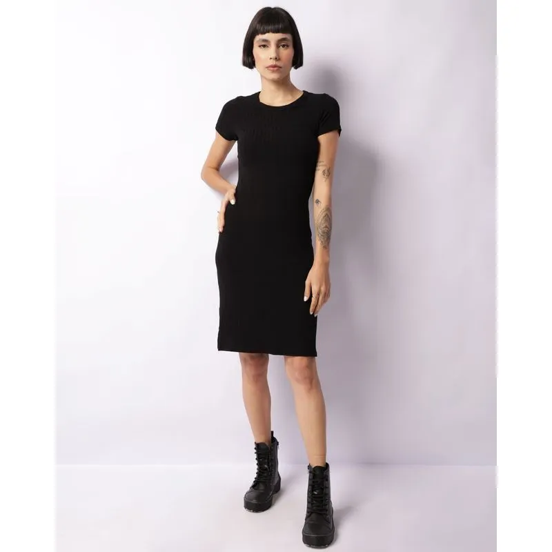 Vestido Feminino Canelado Curto Preto G