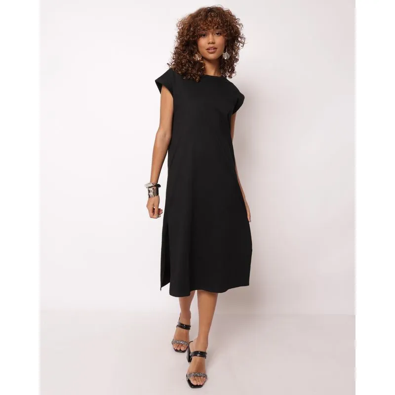 Vestido Feminino Midi com Fenda Preto GG