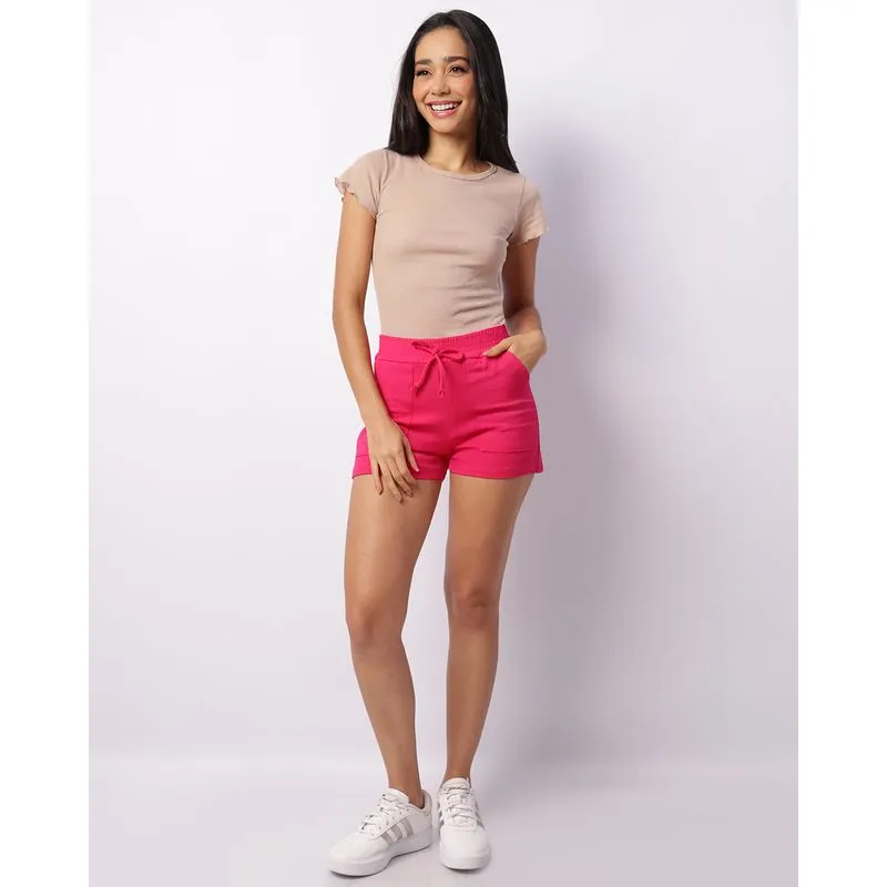 Short Feminino Viscose Com Bolsos Elástico Rosa M