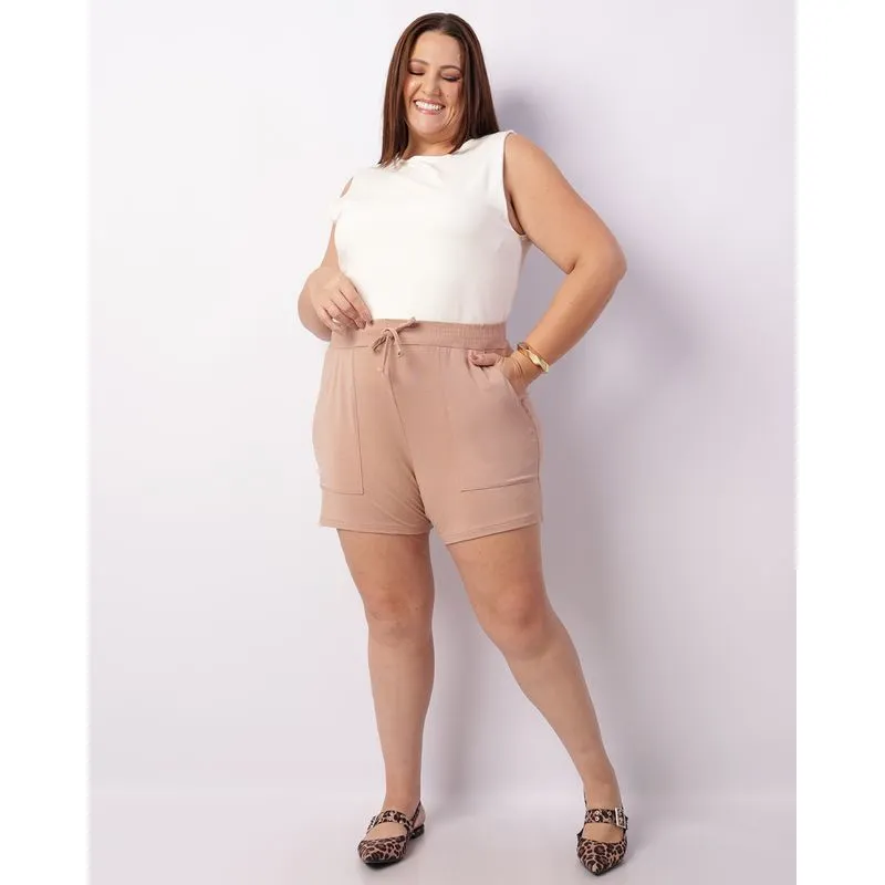 Short Plus Size Feminino Bege G2