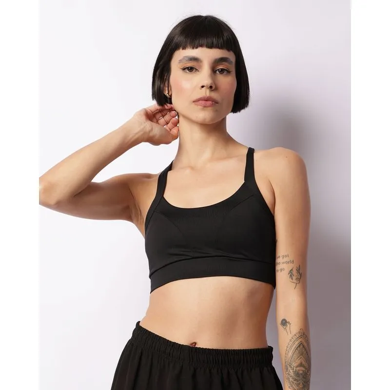 Top Fitness Feminino Fitter Bojo Removível Alças Cruzadas Preto GG