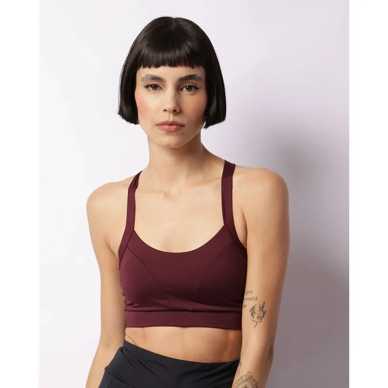 Top Fitness Feminino Fitter Bojo Removível Alças Cruzadas Vinho M