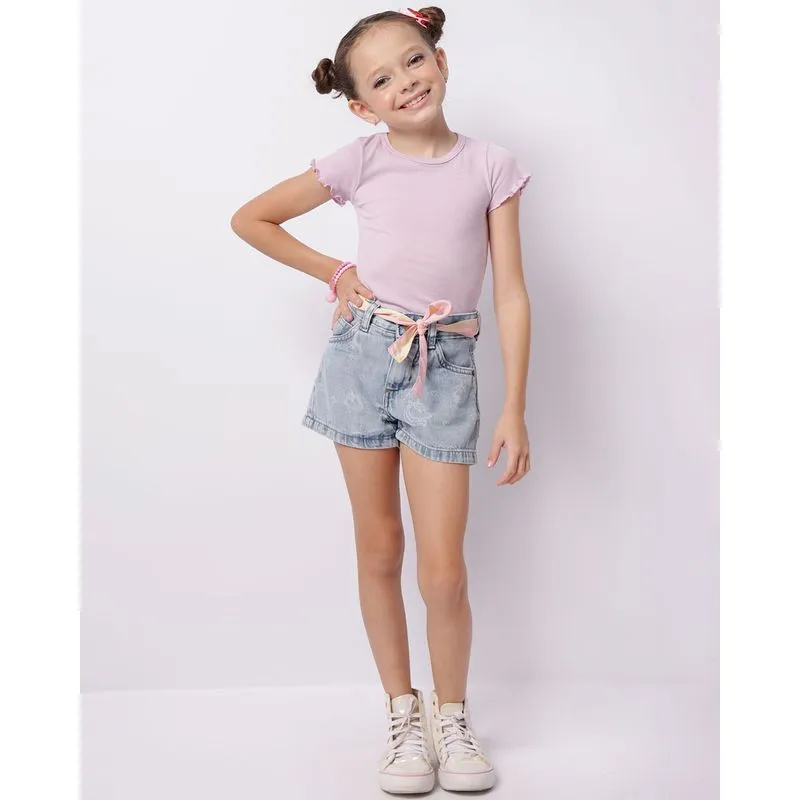 Short Jeans Infantil Estampa Unicórnio Com Bolsos Azul 6