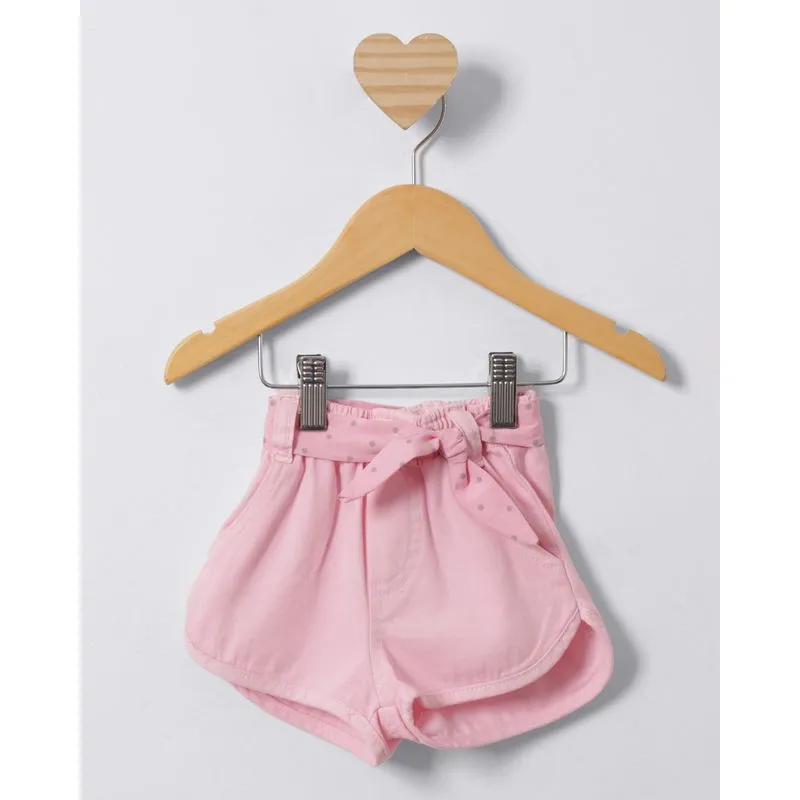 Short Bebê Sarja Boxer Cinto Rosa M