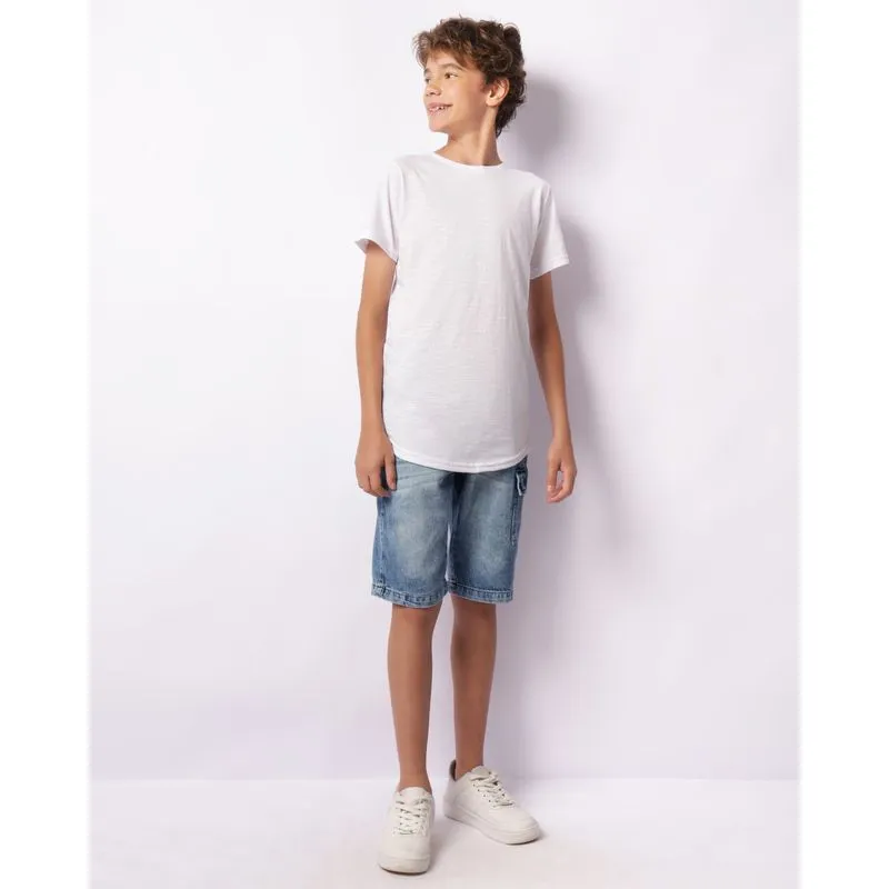 Bermuda Jeans Juvenil Bolso Cargo Azul 14