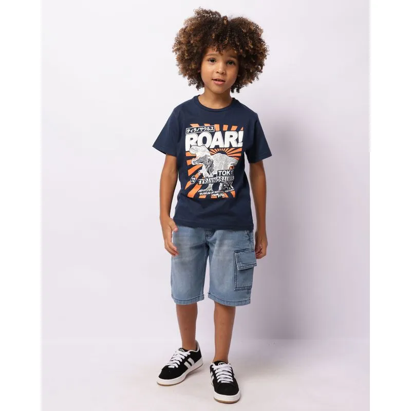 Bermuda Jeans Infantil Bolso Cargo Azul 4