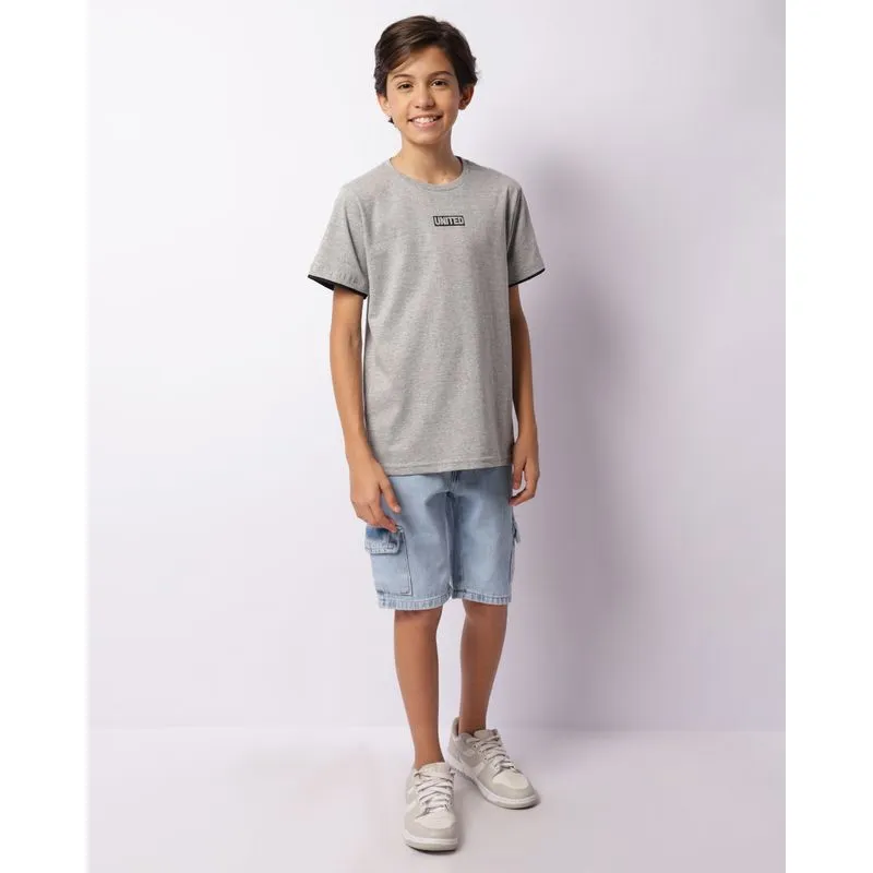 Bermuda Jeans Juvenil Reta Bolso Cargo Azul 12
