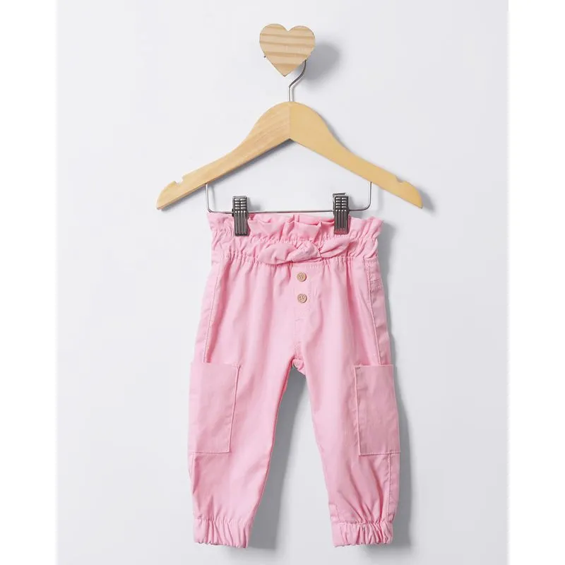 Calça Infantil Sarja Jogger Com Bolsos Cargo Rosa P