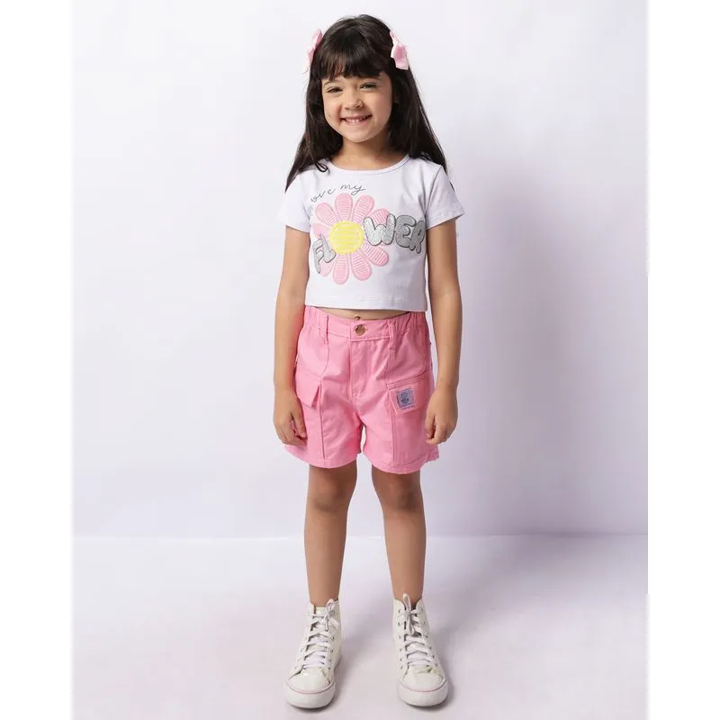 Short Infantil Sarja Curto Com Bolsos Rosa 6