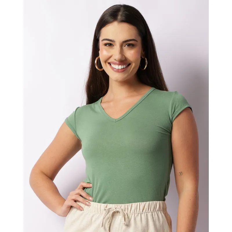 Blusa Feminina Básica Manga Curta Verde M