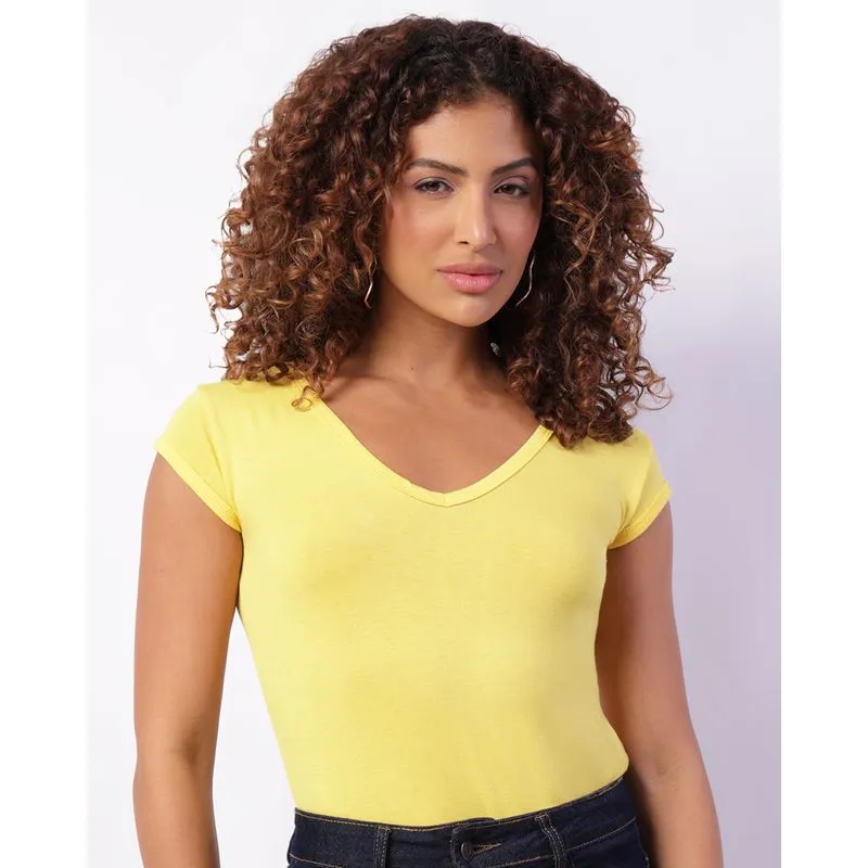 Blusa Feminina Manga Curta Básica Amarela M