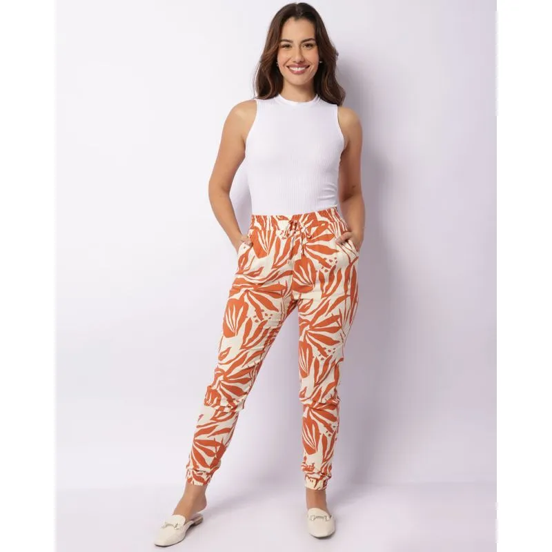 Calça Feminina Jogger Viscose Estampada Bege GG