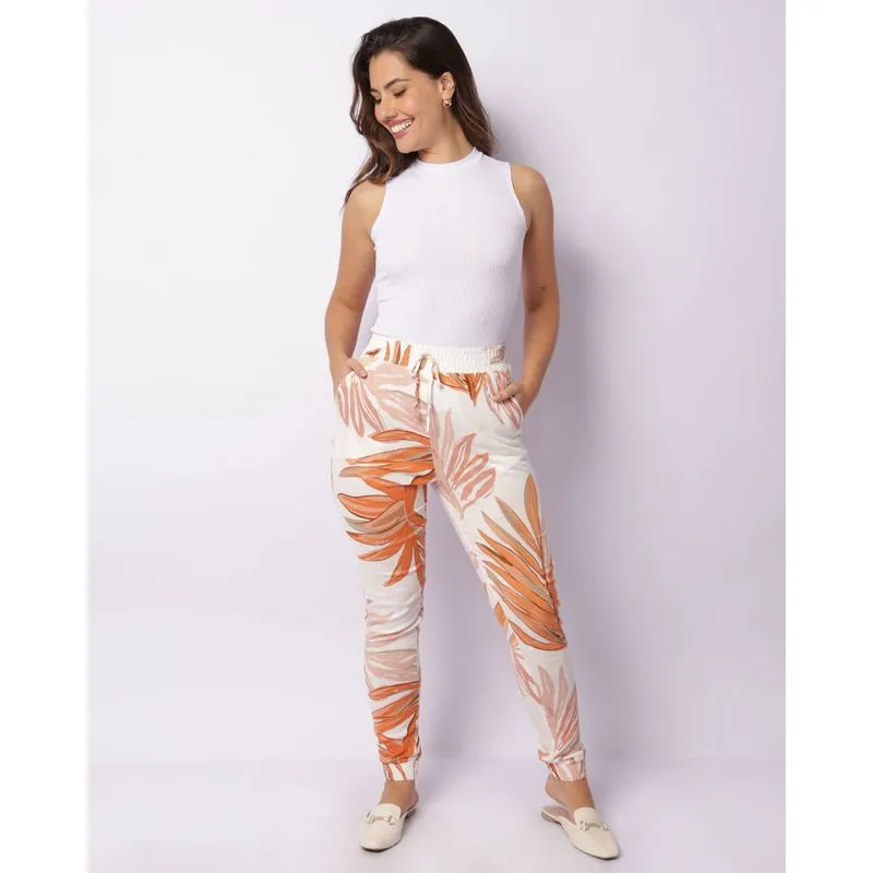 Calça Feminina Jogger Viscose Estampada Branca M