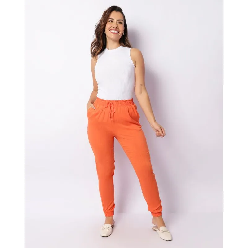 Calça Feminina Jogger Viscose Laranja G
