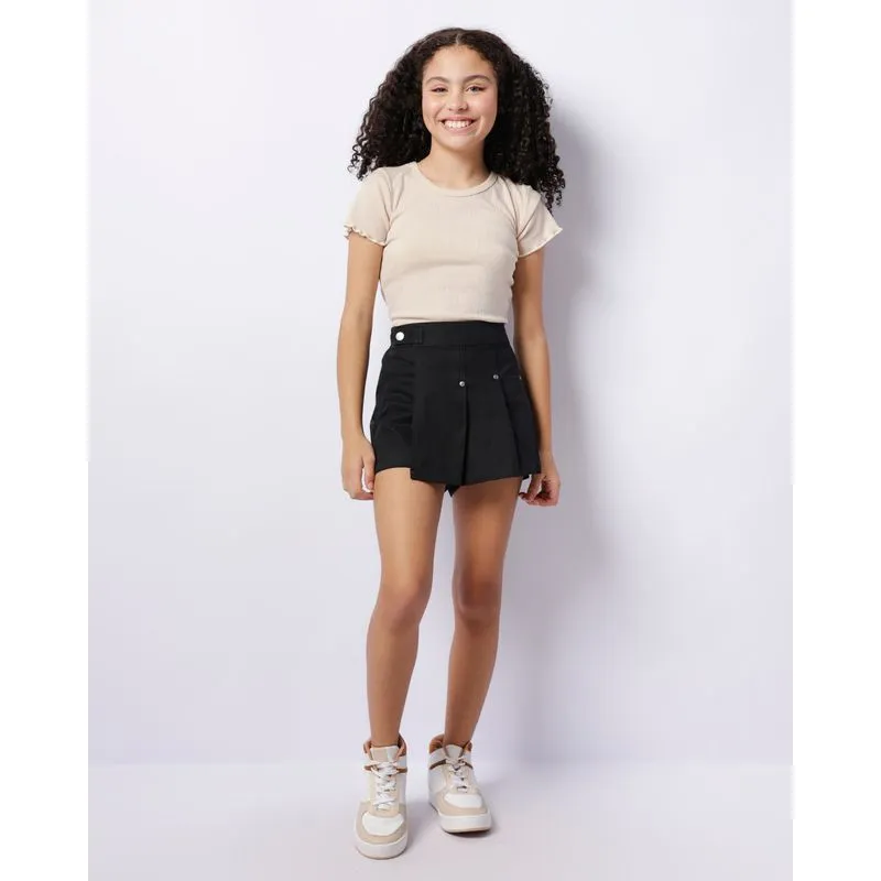 Short Saia Sarja Infantil Curto Com Prega Preta 14