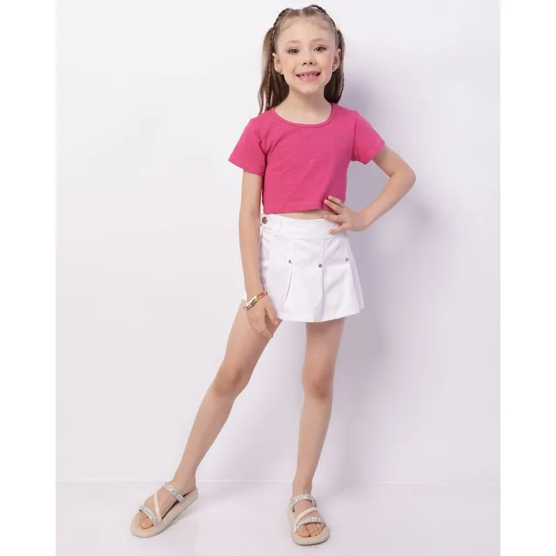 Short Saia Infantil Sarja Curta Com Botões Branco 6