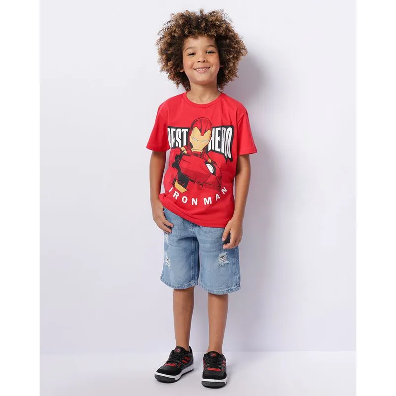 Bermuda Jeans Infantil Reta Com Puídos Azul 8