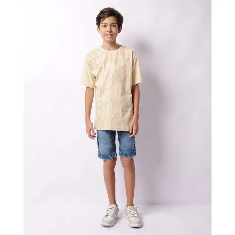 Bermuda Jeans Juvenil Reta Com Cordão Estonada Azul 14