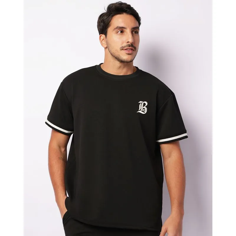 Camiseta Masculina Texturizada College Manga Curta Preta G