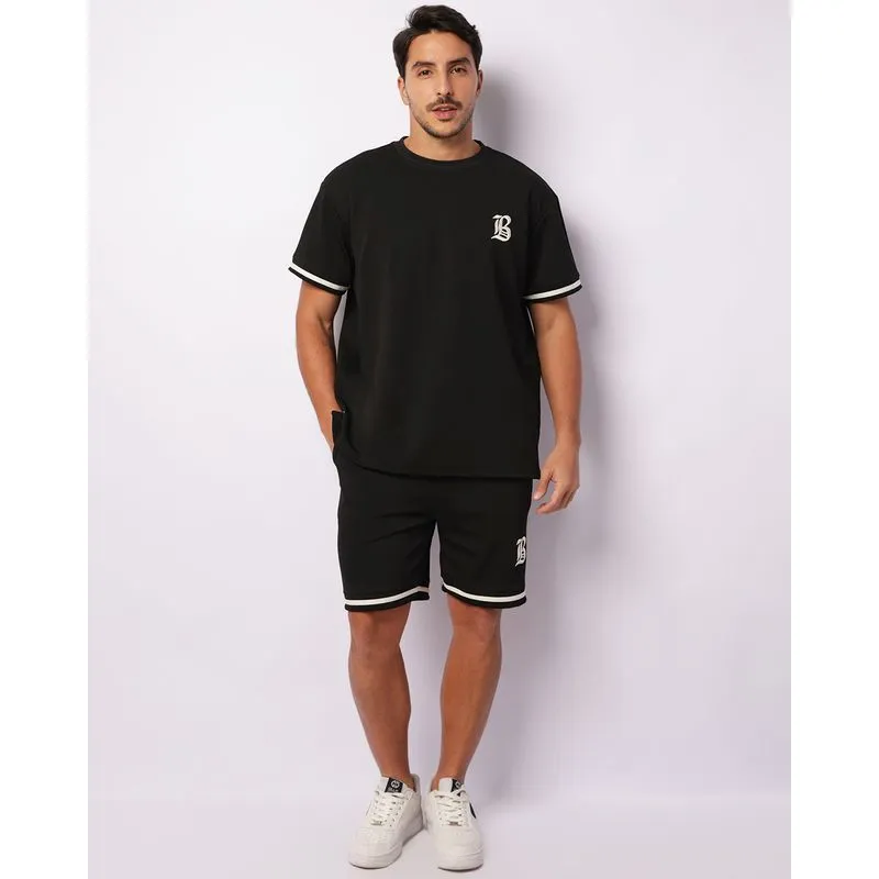 Bermuda Masculina Reta College Cordão Bolso Preta G