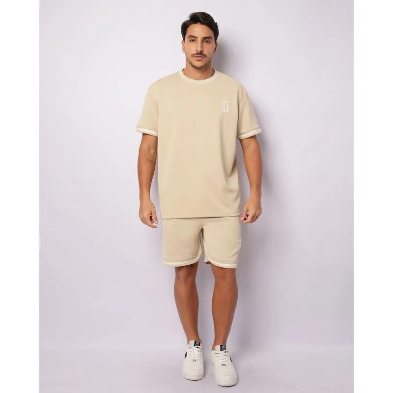 Bermuda Masculina Reta College Cordão Bolso Bege GG