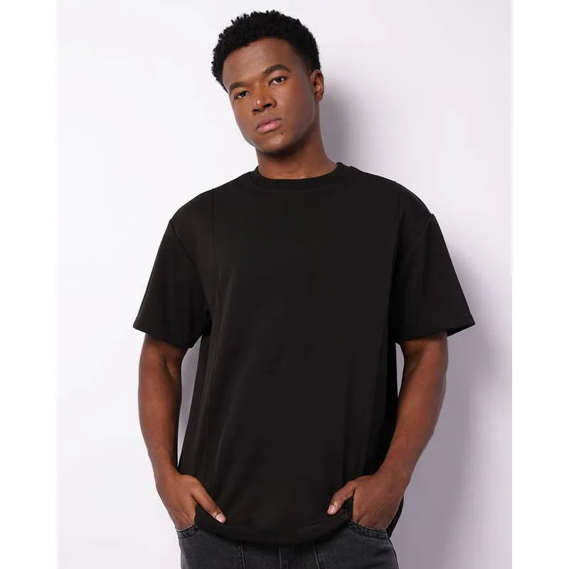 Camiseta Masculina Manga Curta Básica Recorte Preta M