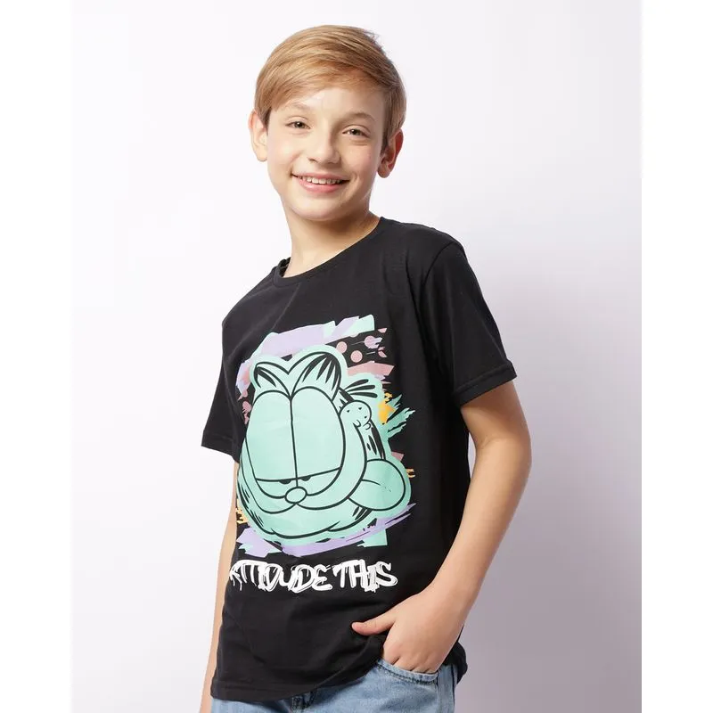 Camiseta Juvenil Garfield Manga Curta Preta 16
