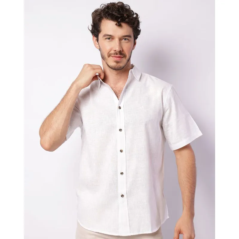 Camisa Masculina Bordada Manga Curta Branca G
