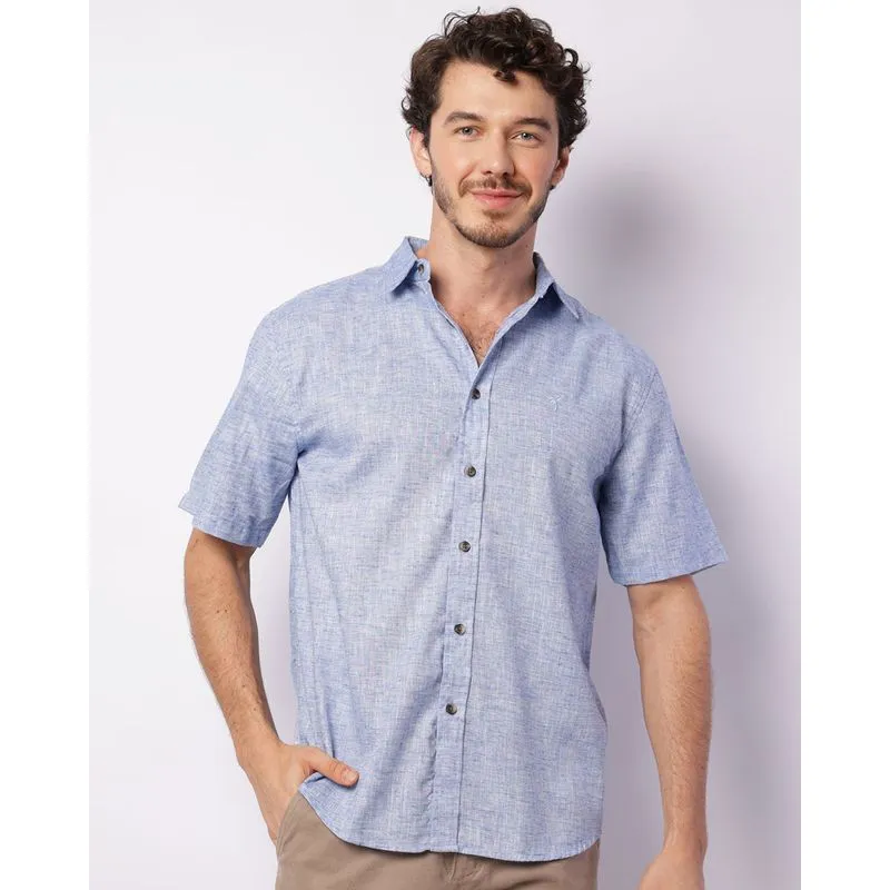 Camisa Manga Curta Shirt Short Mesclada Azul M