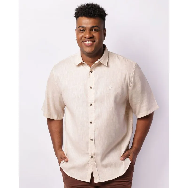 Camisa Plus Size Masculina Flamê Manga Curta Bege G2