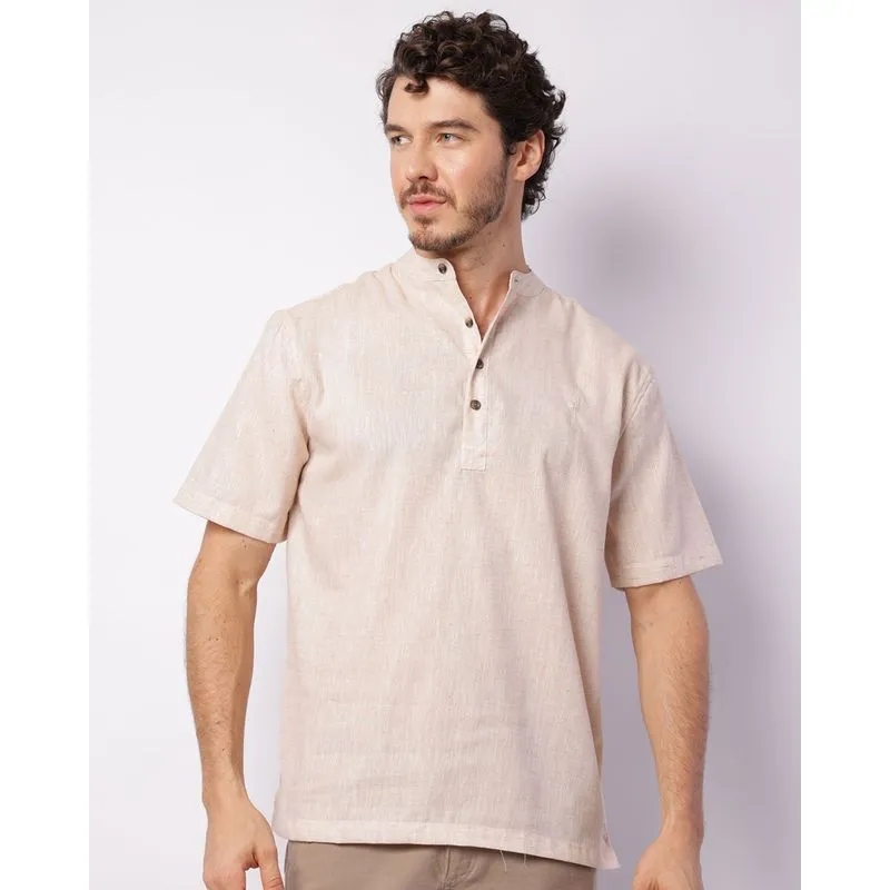 Camisa Masculina Manga Curta Gola Padre Short Sleeve Off White P
