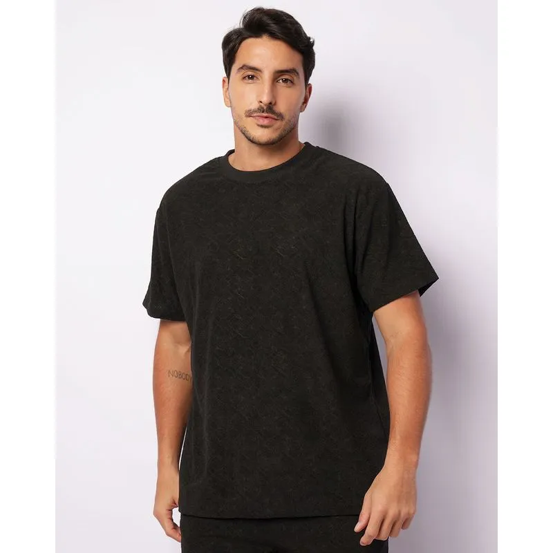 Camiseta Masculina Texturizada Maquinetada Manga Curta Preta G