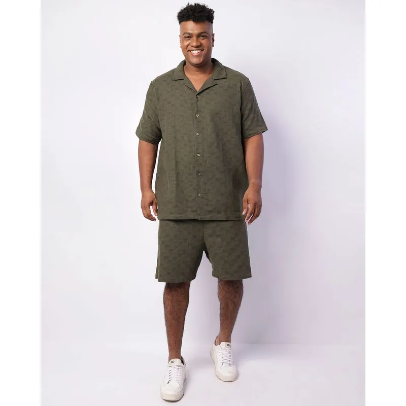 Short Plus Size Masculina Texturizada Bolsos Cordão Verde G3