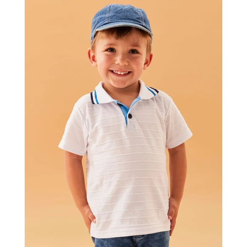 Camisa Polo Bebê Manga Curta Canelada Branca 2