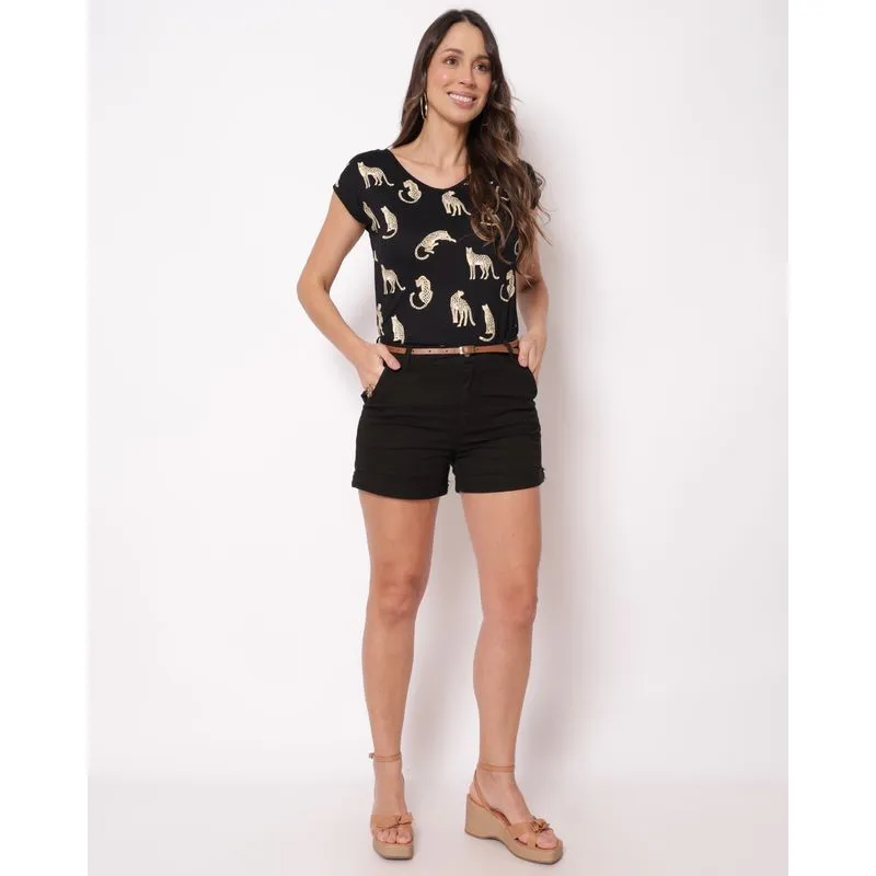 Short Feminino Sarja com Bolso Faca e Cinto Preto 40