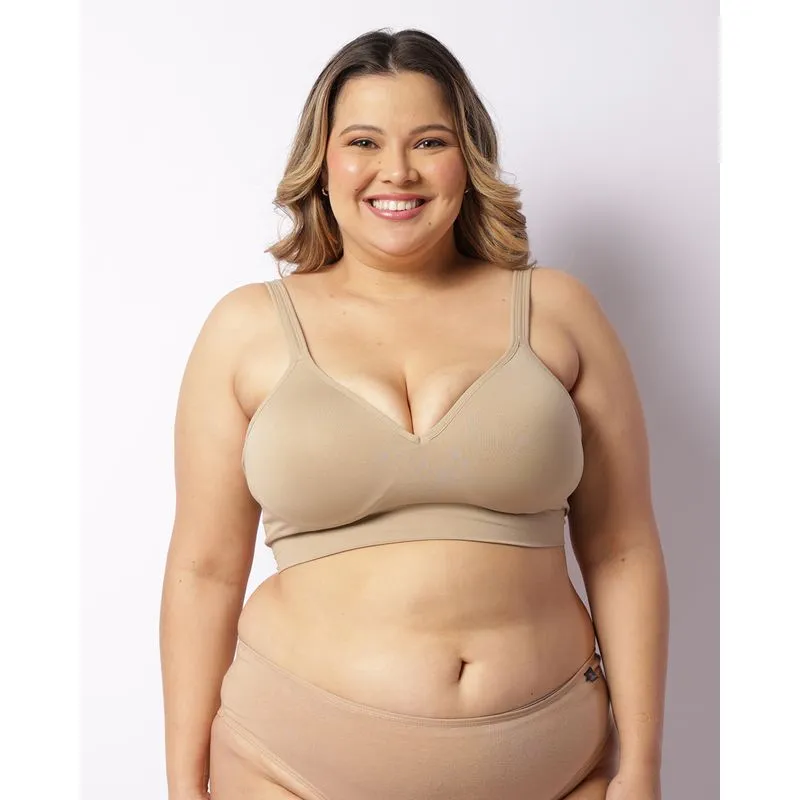 Sutiã Plus Size Feminino Com Bojo Removível Sem Costura Bege 48