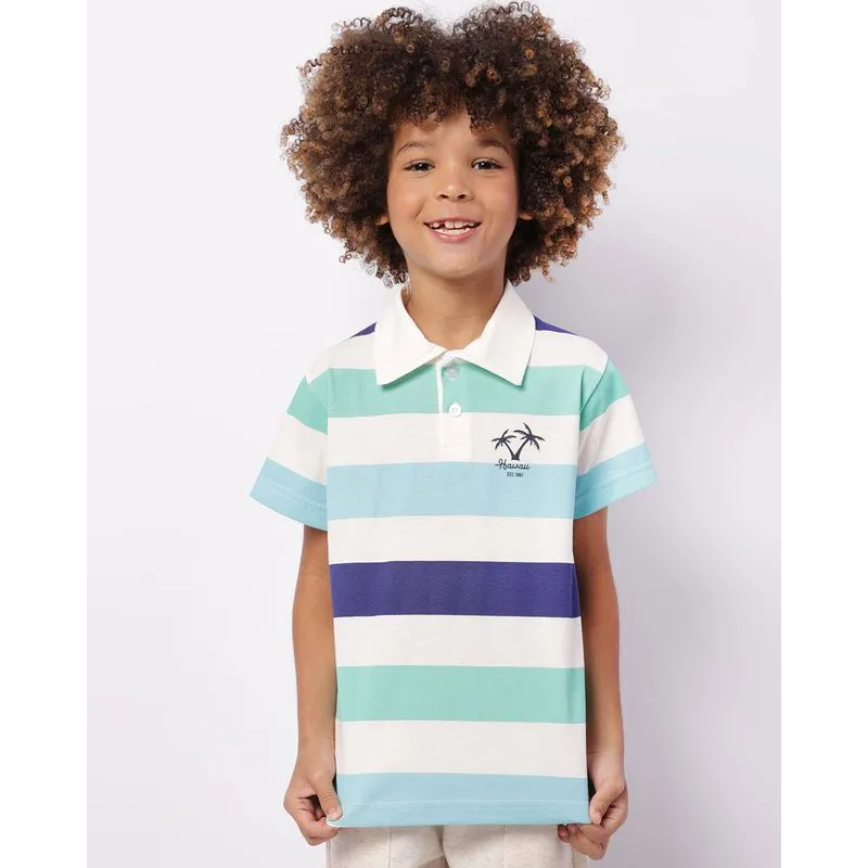 Camisa Polo Infantil Listrada Bolso Manga Curta Branca 8