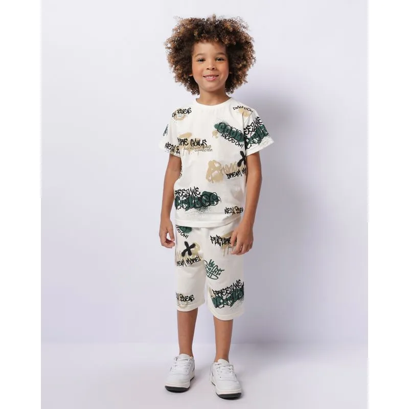 Bermuda Moletinho Infantil Estampa Grafite Urbano Off White 4